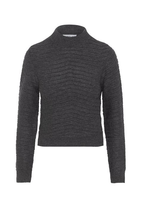 Chevron Mock Neck Textured Knit Sweater
