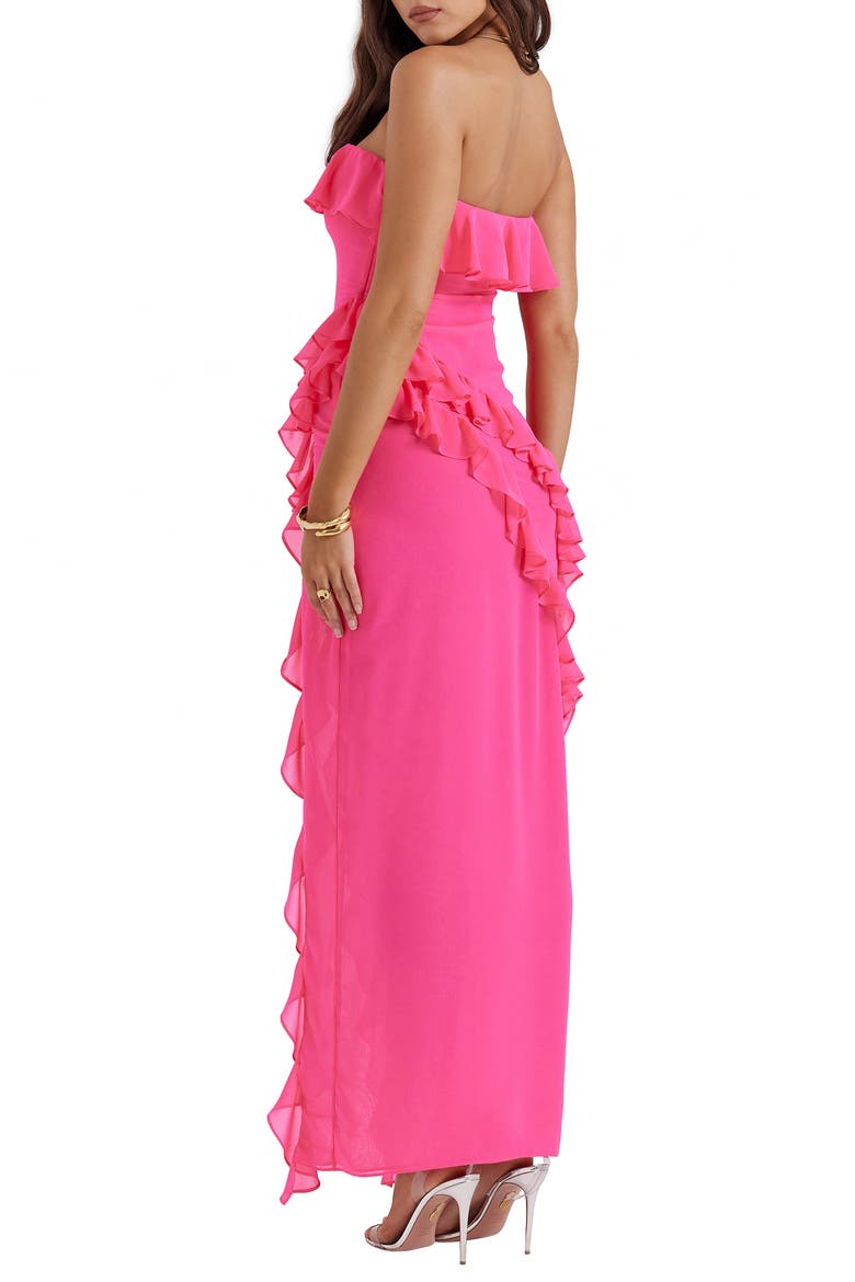 Sarina Ruffle Strapless Maxi Dress, Alternate, color, HOT PINK