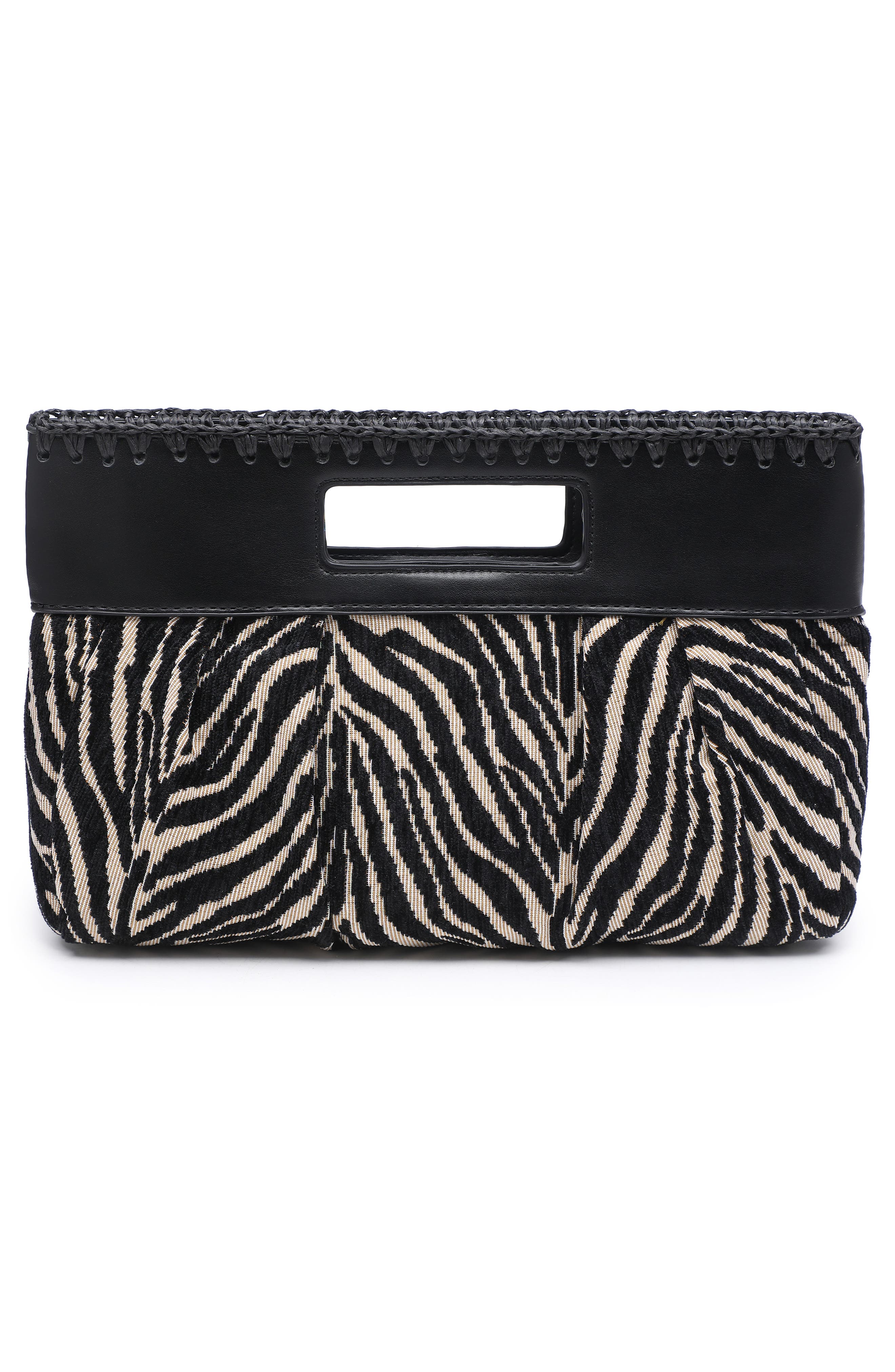 MODA LUXE Zebra Jacquard Clutch, Alternate, color, Ivory Black
