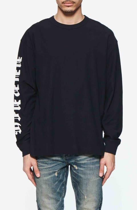 Textured Long Sleeve Logo Cotton Jersey Graphic T-Shirt
