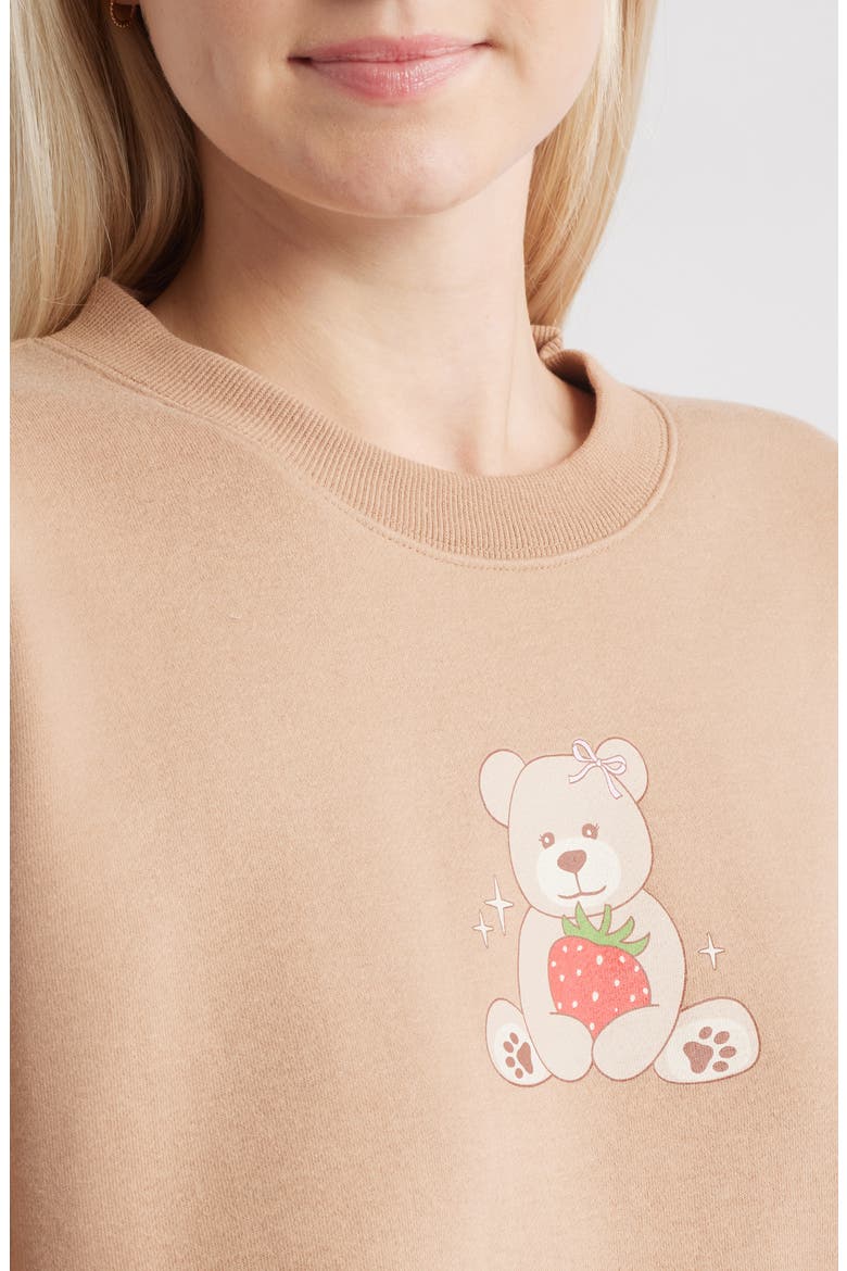 Teddy Bear & Strawberry Crewneck Sweatshirt, Alternate, color, TAN