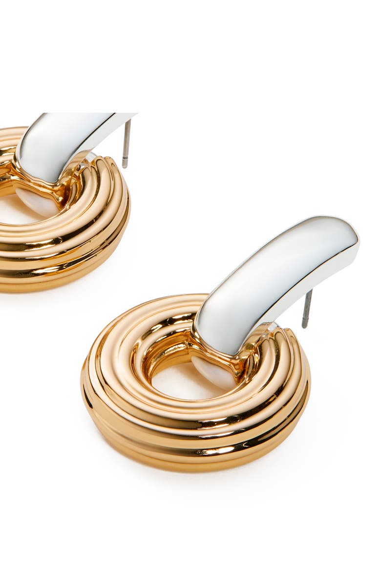 Tory Burch Doorknocker Drop Earrings, Alternate, color, Light Brass / Light Silver