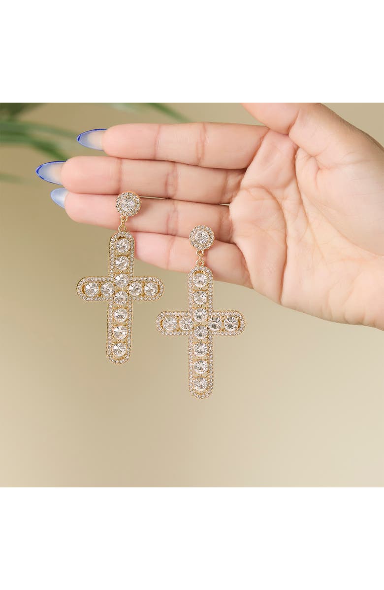 Jessica Simpson Crystal Cross Drop Earrings, Alternate, color, Gold