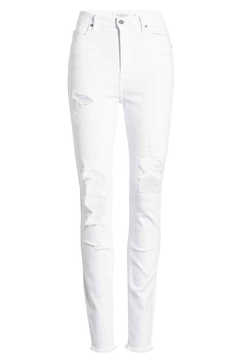 Distressed High Waist Ankle Skinny Jeans, Alternate, color, WHITE