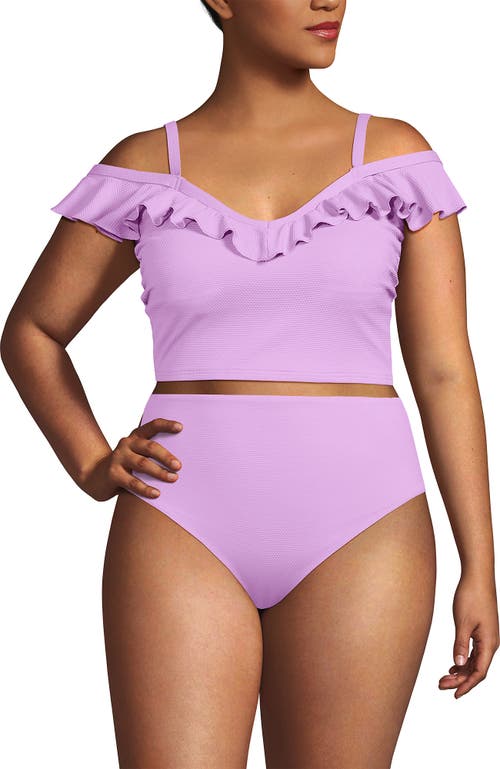 Lands' End Pique Ruffle Tankini Top And High Waisted Bottom Swimsuit Set In Wild Lilac