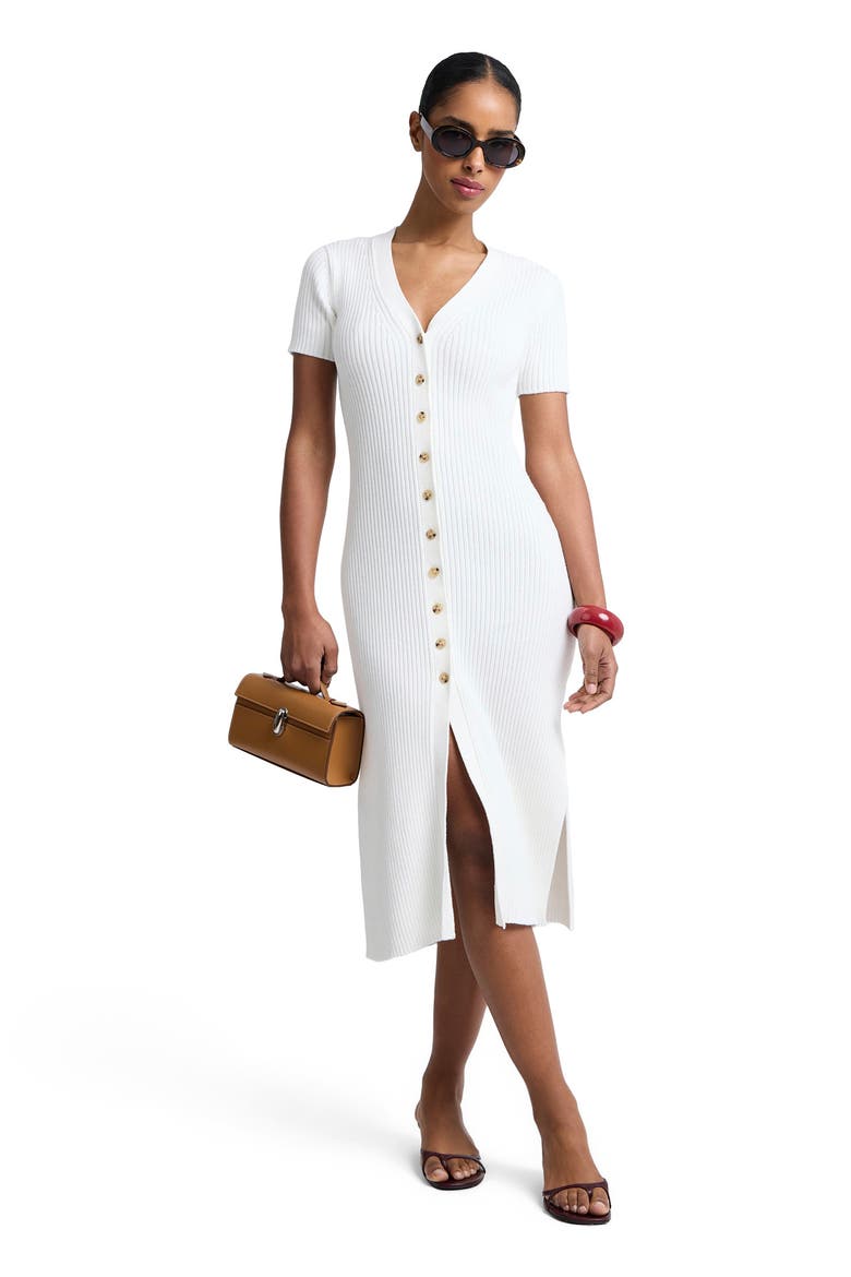 V-Neck Button Front Dress, Main, color, White