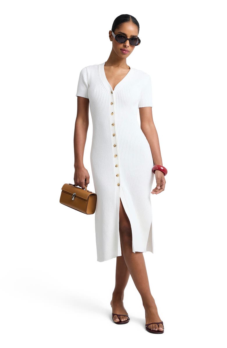 Onia V-Neck Button Front Dress, Main, color, White