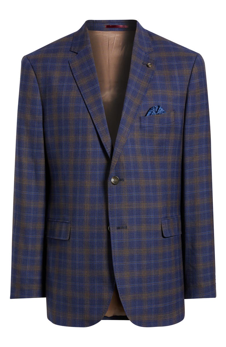 Johnston & Murphy Navy & Gold Plaid Wool Sport Coat, Alternate, color, Navy Plaid