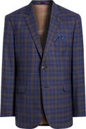 Johnston & Murphy Navy & Gold Plaid Wool Sport Coat