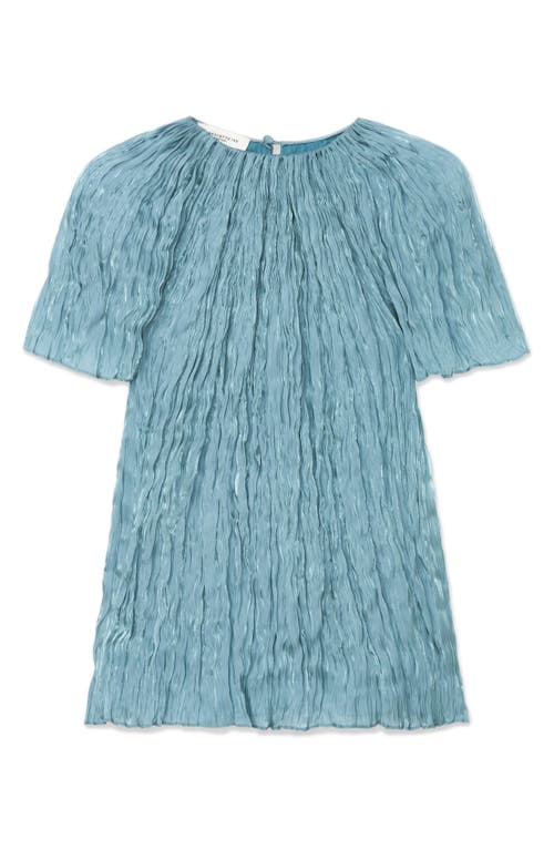 Lafayette 148 Iridescent Twill Plissã© Short Sleeve Blouse In Lagoon Green