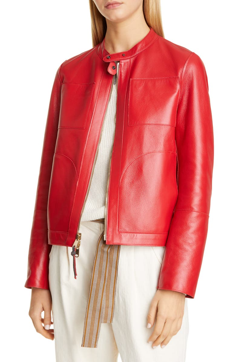 Brunello Cucinelli Leather Racer Jacket, Alternate, color, 