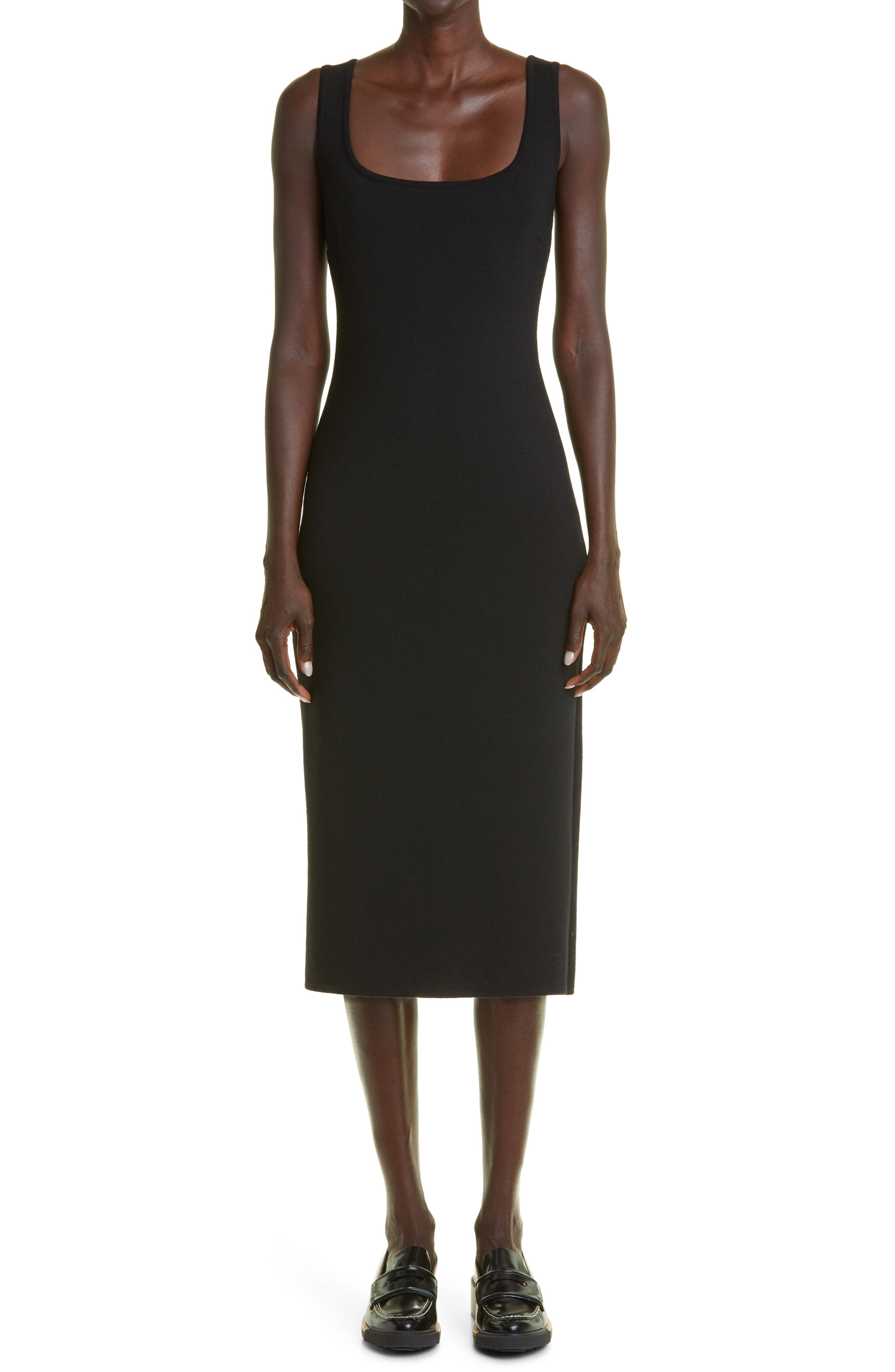 Max Mara Onagro Square Neck Wool Blend Knit Midi Dress In Black