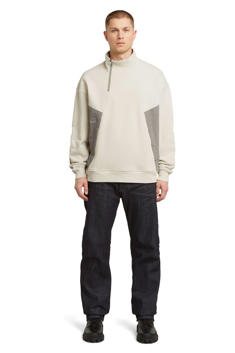 Asymmetric Colorblock Organic Cotton Half-Zip Sweatshirt, Alternate, color, WHITEBAIT