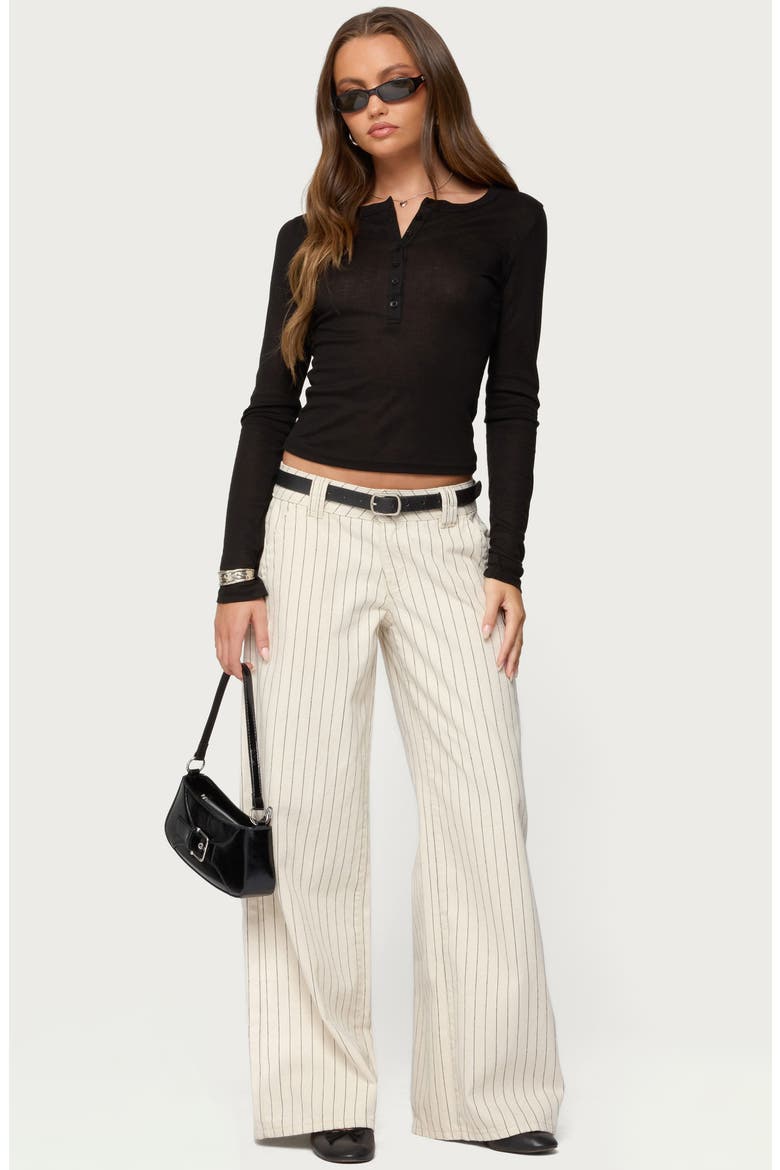 Nettie Rib Henley Top, Alternate, color, BLACK
