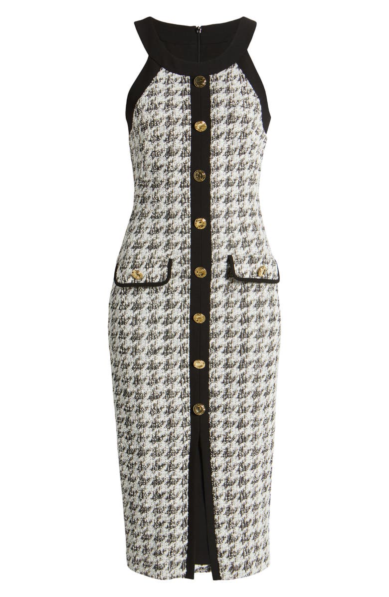 Black Halo Aura Houndstooth Midi Dress, Alternate, color, 