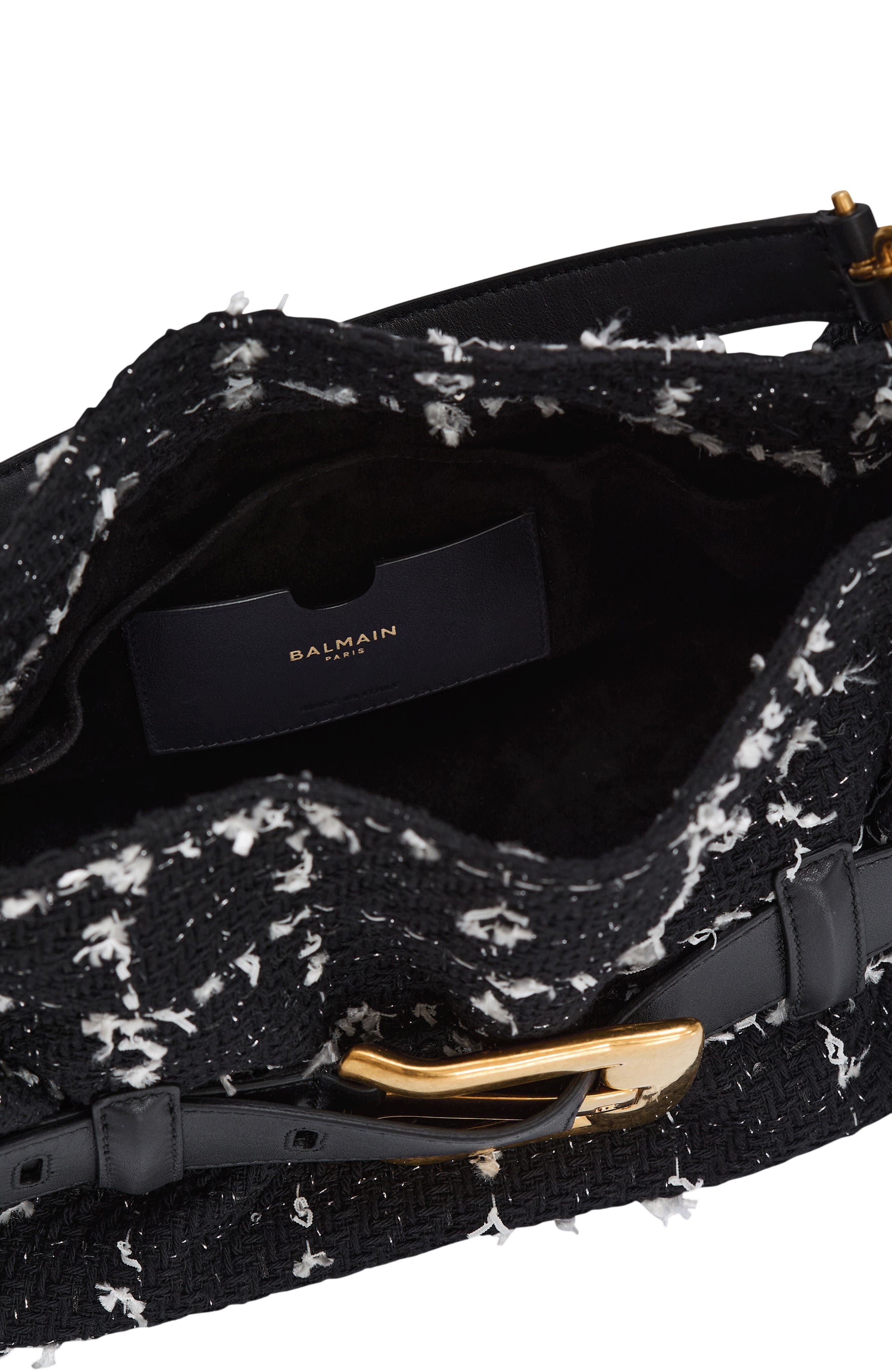 Balmain Medium Anthem bag in tweed, Alternate, color, Black