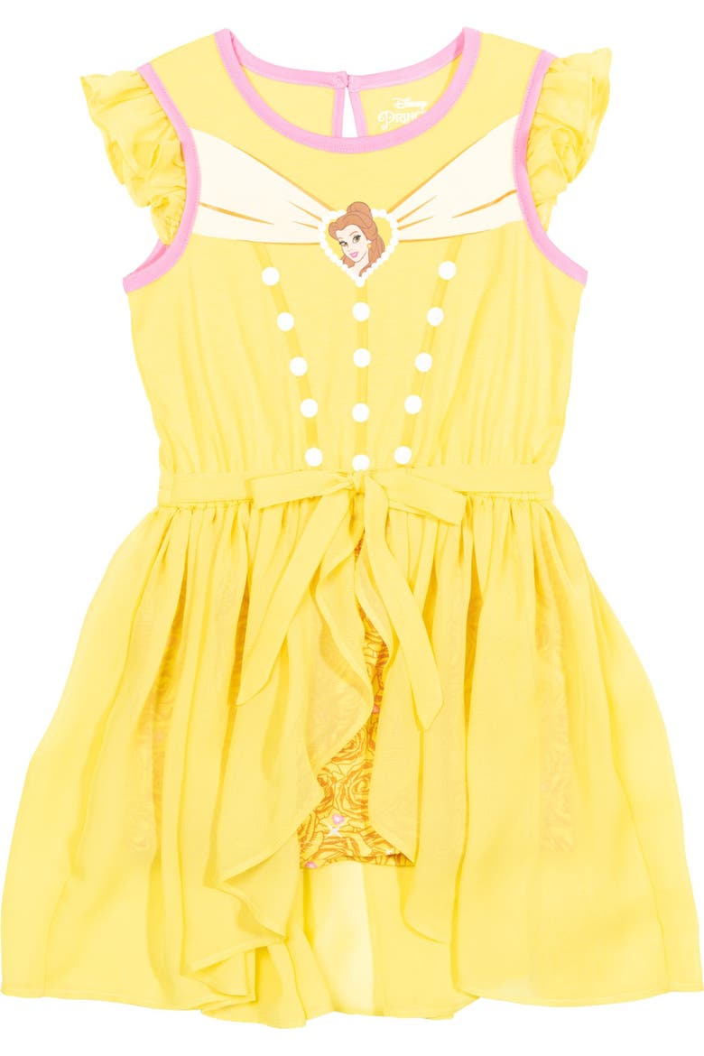 Princess Skirt Overlay Romper, Main, color, Belle Yellow Pink