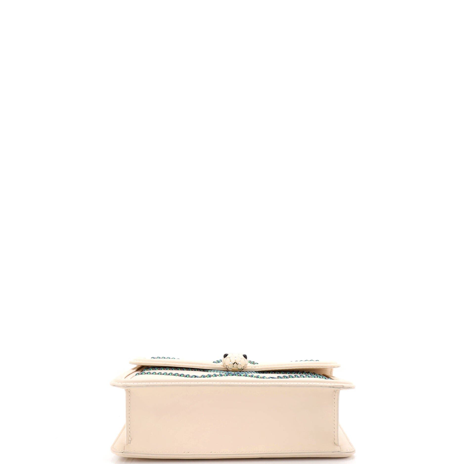 Serpenti Forever Shoulder Bag Whipstitched Leather Small, Alternate, color, White