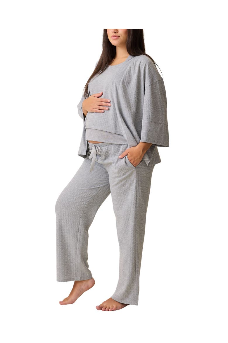 Waffle Maternity and Nursing Three-Piece Lounge Set, Alternate, color, Grey Heather