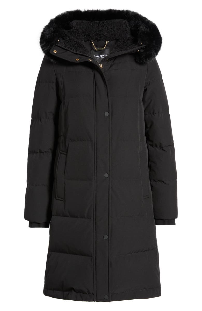 Kate Spade New York Longline Quilted Parka with Faux Fur Trim, Alternate, color,