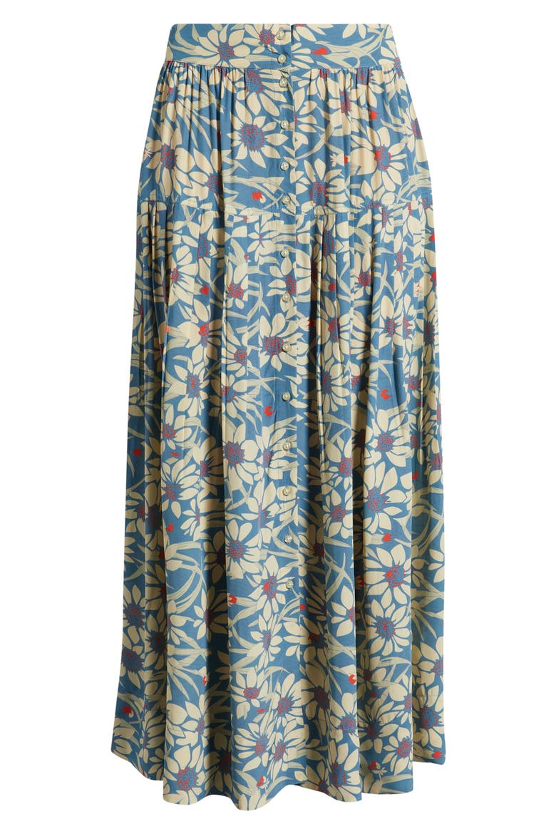 The Highland Floral Button Front Skirt, Alternate, color, BLUE SCATTERED BLOOM