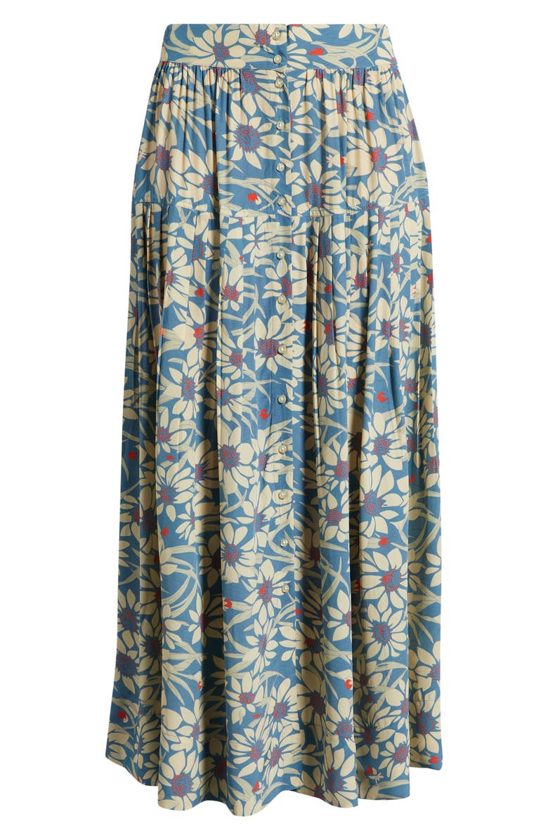 THE GREAT. The Highland Floral Button Front Skirt, Alternate, color, Blue Scattered Bloom