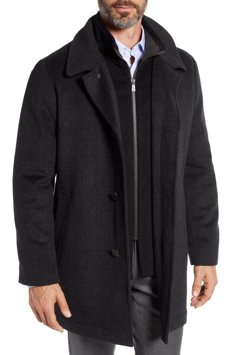 MacBeth Wool Blend Car Coat with Bib, Main, color, CHARCOAL PLAID