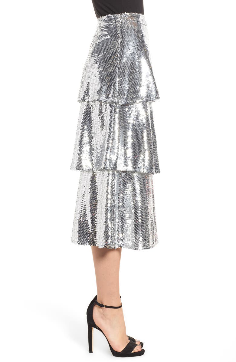Endless Rose Tiered Sequin Midi Skirt, Alternate, color, 
