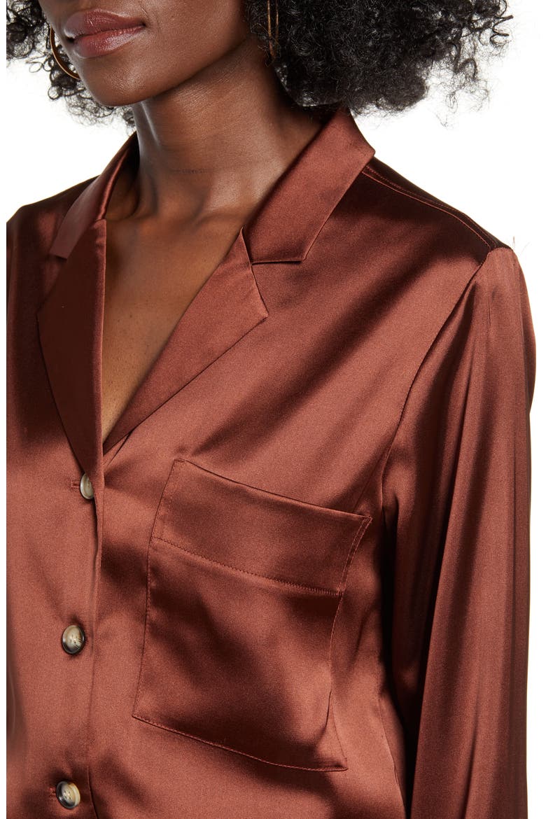 Satin Button-Up Shirt, Alternate, color, DARK BROWN