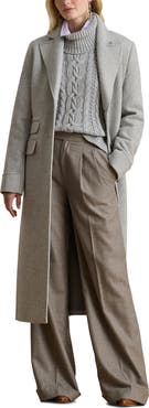 Lauren Ralph Lauren Longline Herringbone Wool Blend Reefer Coat