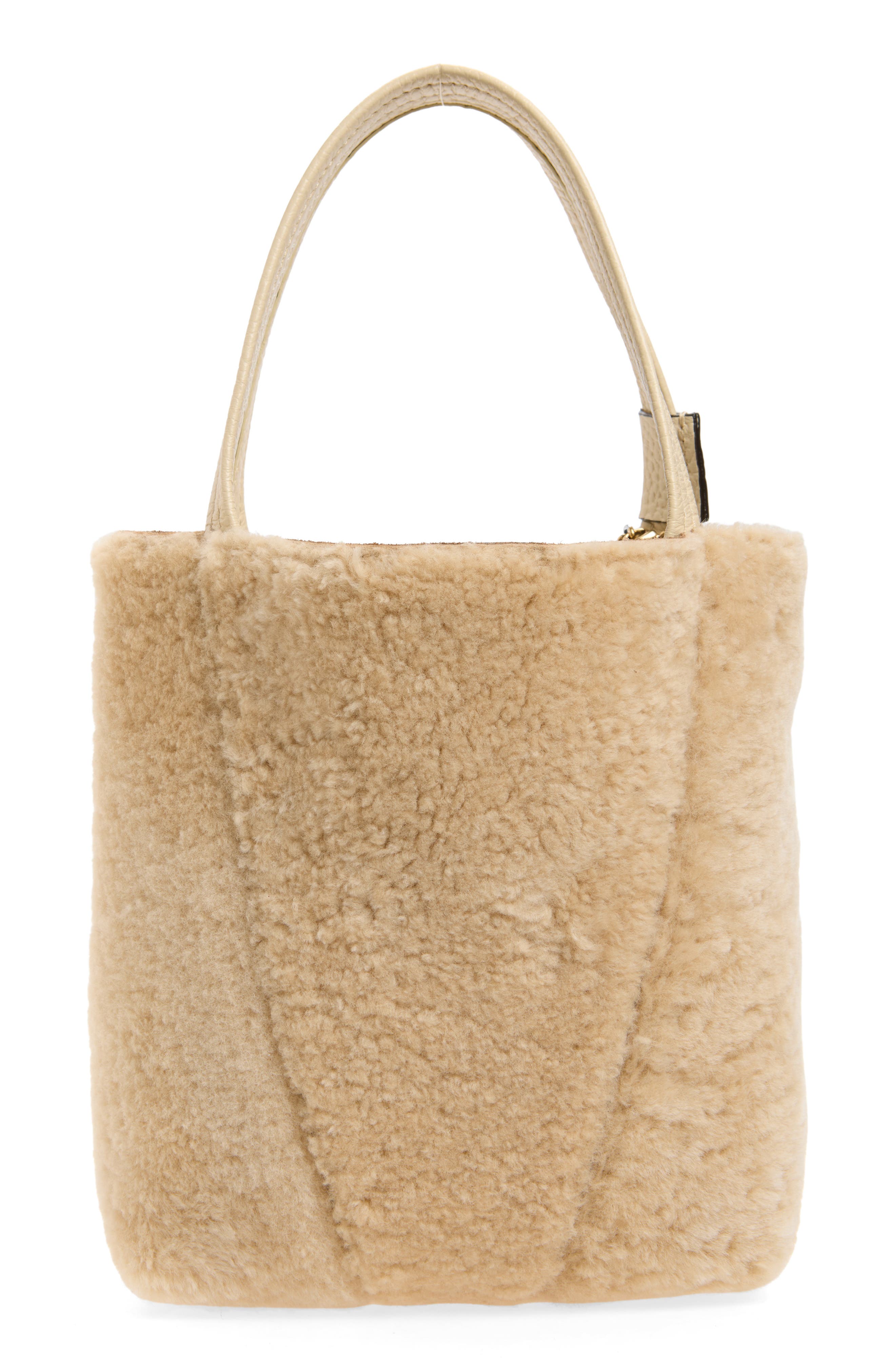 Spin Shearling Leather Mini Bucket Bag, Alternate, color, SWEET BEIGE
