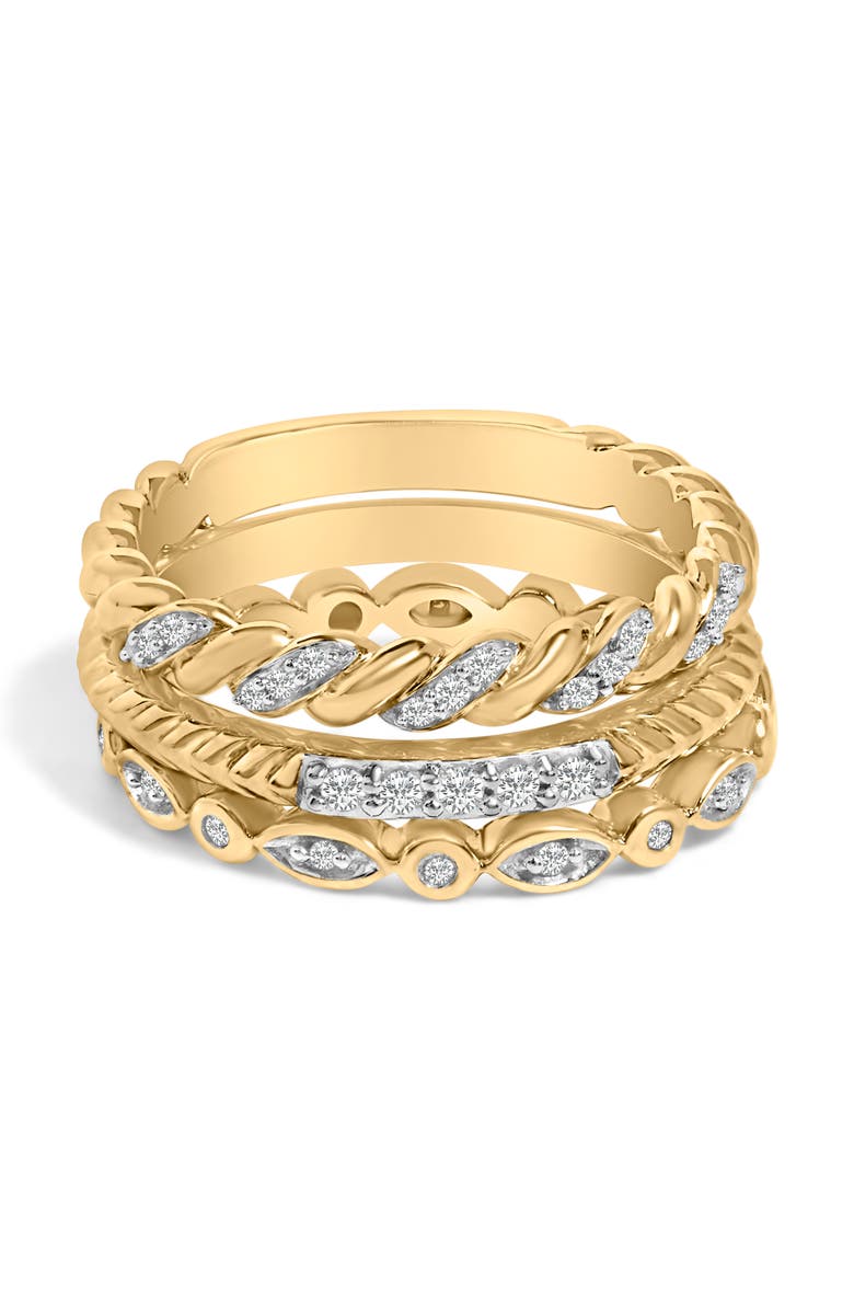 Haus of Brilliance 14K Yellow Gold Plated Sterling Silver 1/4 Cttw Diamond Twist Leaf Stackable Ring Set, Main, color, Yellow Gold Over Silver