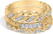 Haus of Brilliance 14K Yellow Gold Plated Sterling Silver 1/4 Cttw Diamond Twist Leaf Stackable Ring Set