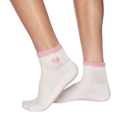 Souls. Pink Heart Ankle Grip Socks In White