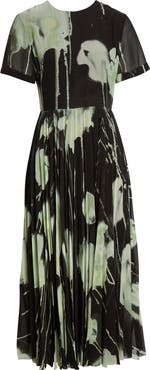 Jason Wu Collection Watercolor Floral Pleated Chiffon A-Line Dress