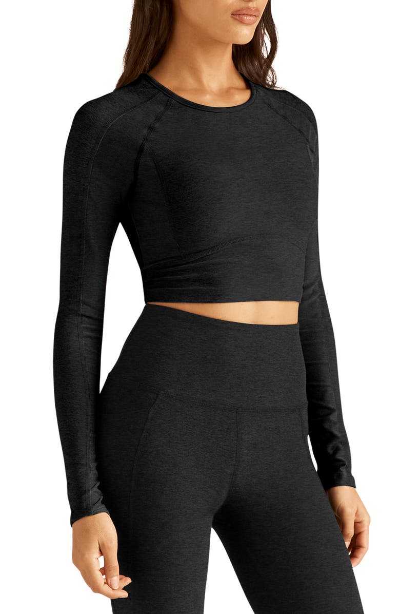 Beyond Yoga Space Dye Vitality Long Sleeve Crop Top, Alternate, color, Darkest Night