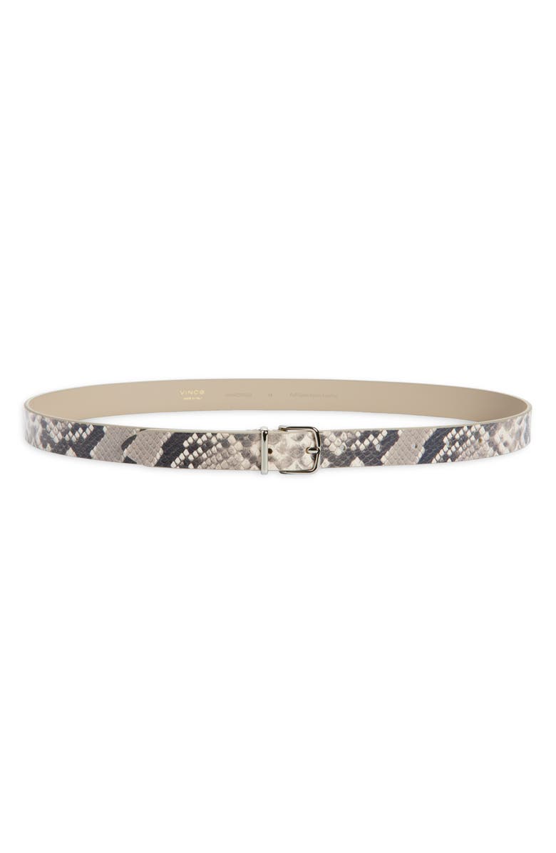 Vince Snake Embossed Leather Belt, Main, color, Natural Grey