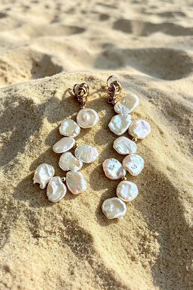 Gemma Petal Pearl Drop Earrings, Alternate, color, Gold