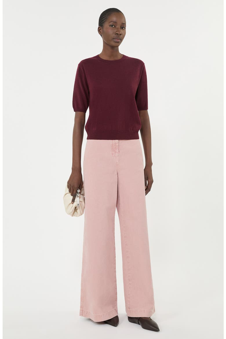 Marea Wool & Cashmere Short Sleeve Sweater, Alternate, color, BORDEAUX