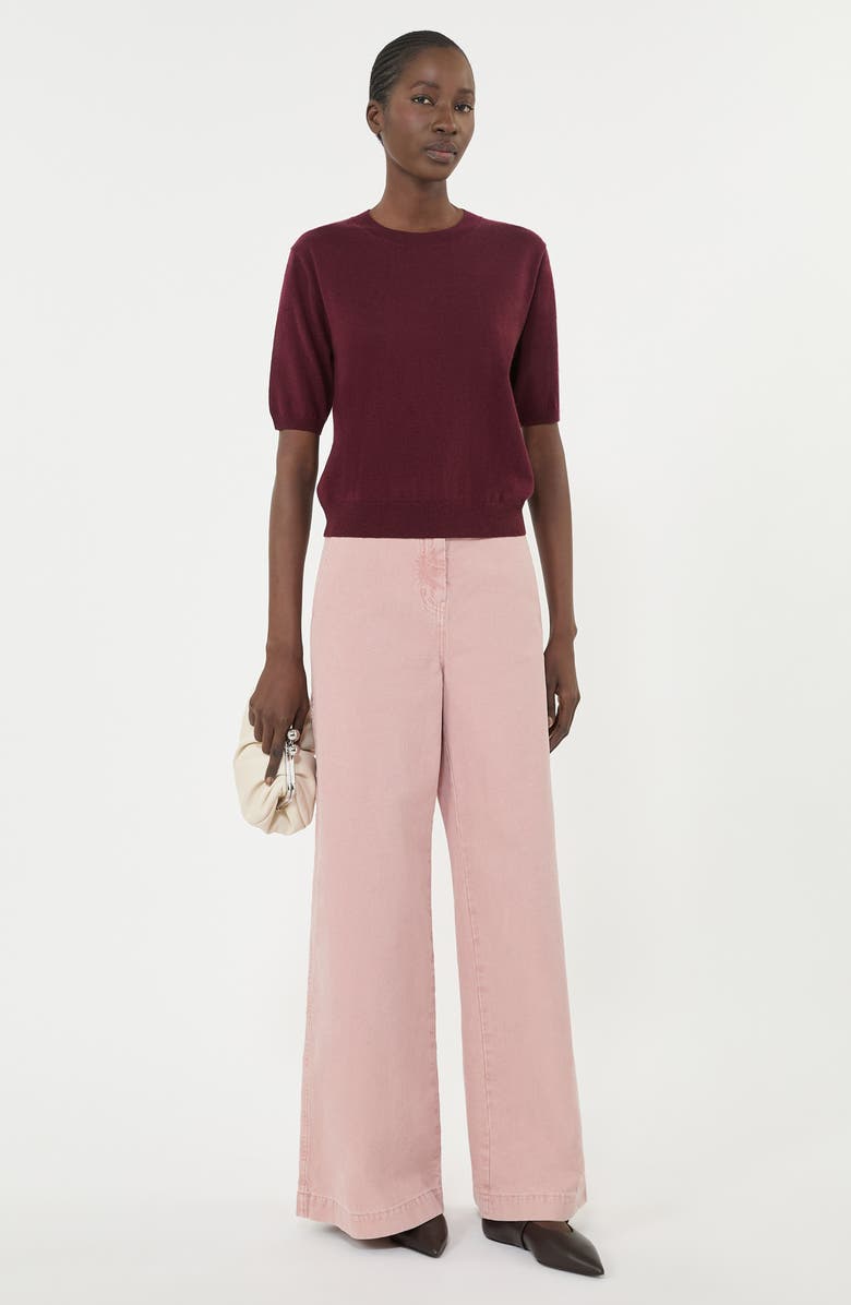 Weekend Max Mara Marea Wool & Cashmere Short Sleeve Sweater, Alternate, color, Bordeaux