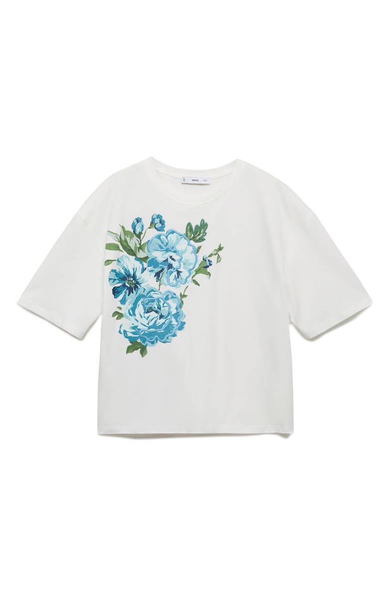 MANGO Floral Print Cotton T-Shirt, Alternate, color, Off White