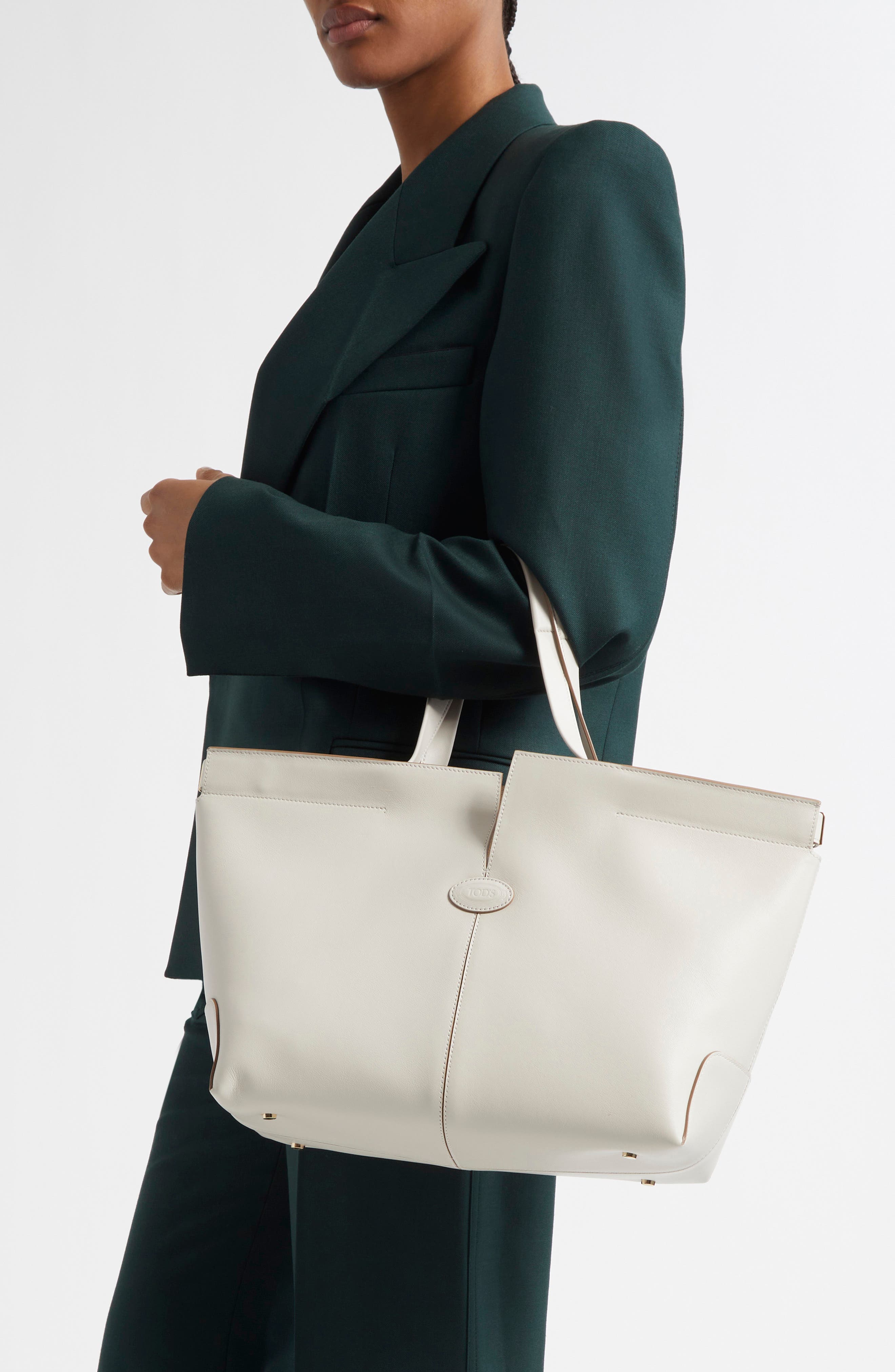 Tod's Medium-Small Tod's Di Bag Folio Leather Shopper, Alternate, color, Bianco Calce