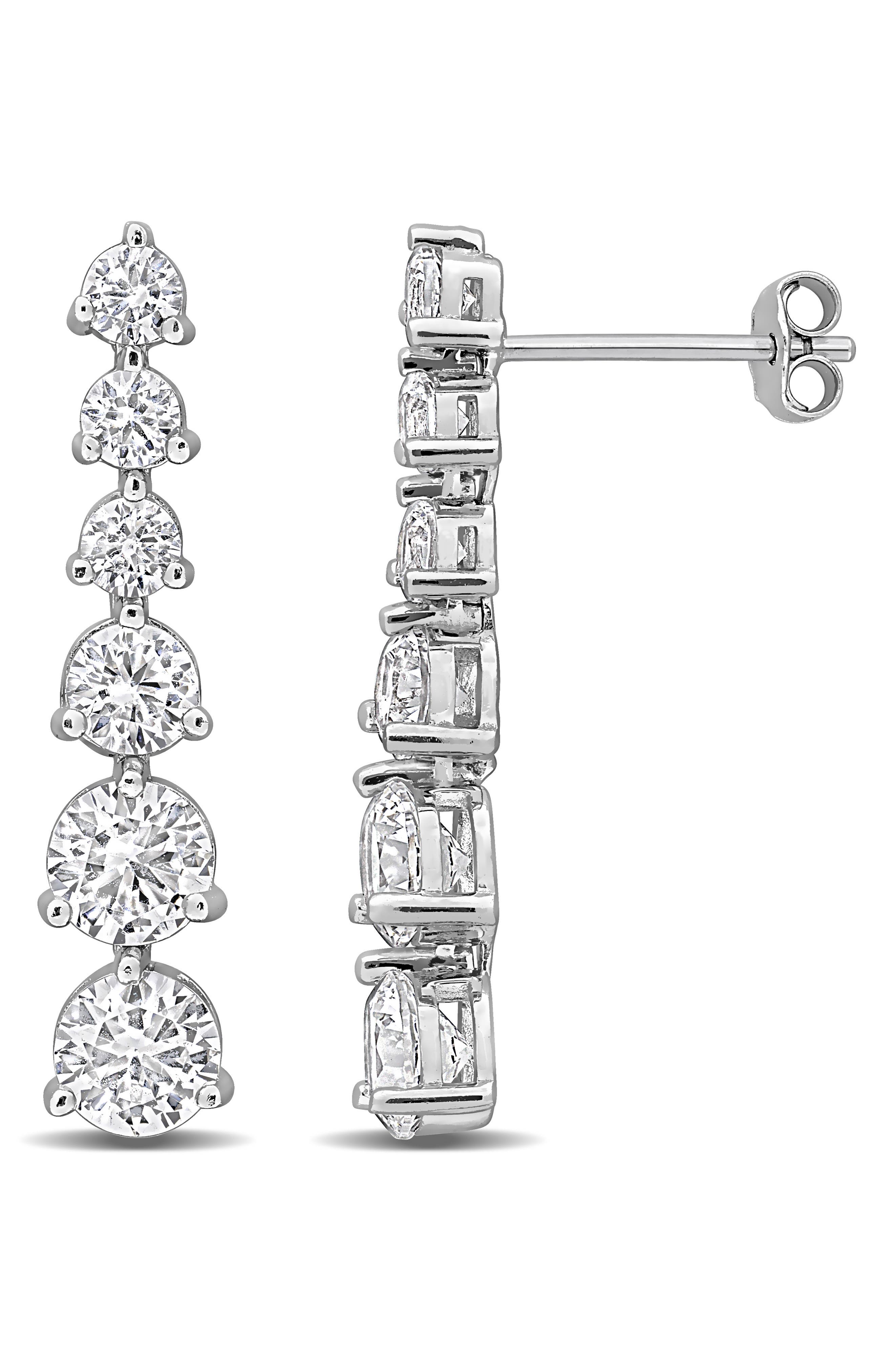 Lab-Grown White Sapphire Graduated Drop Earrings