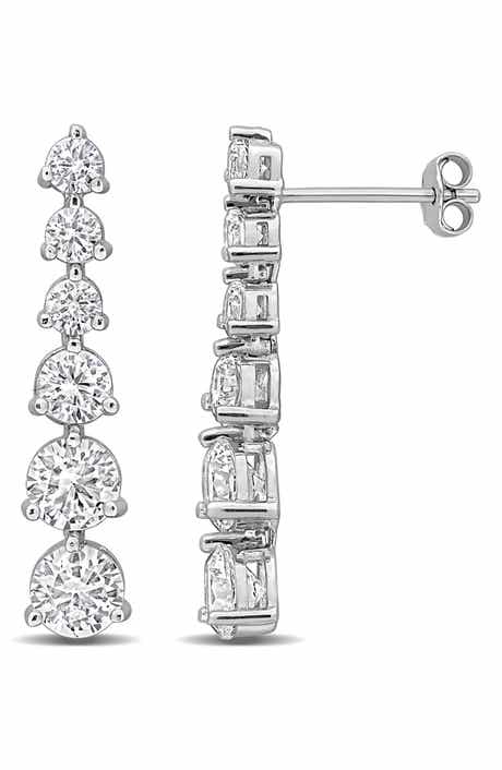 Lab-Grown White Sapphire Graduated Drop Earrings