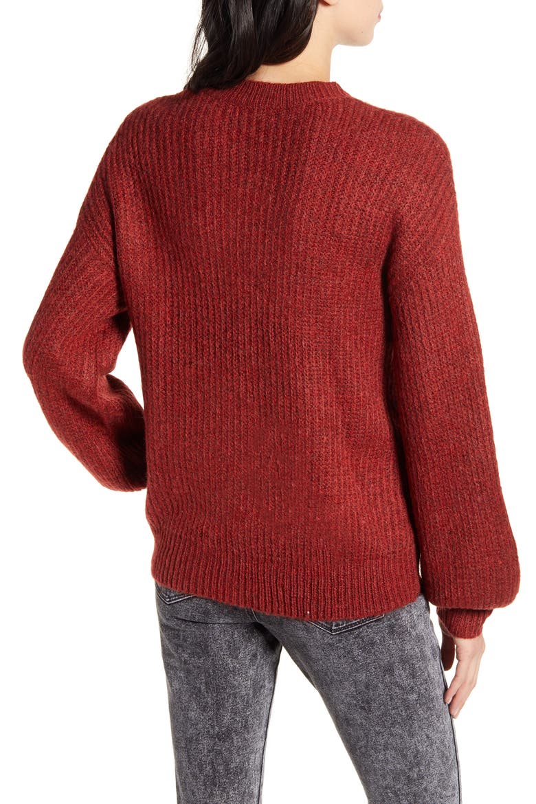 Chunky Pointelle Sweater, Alternate, color, RED RHUBARB HEATHER