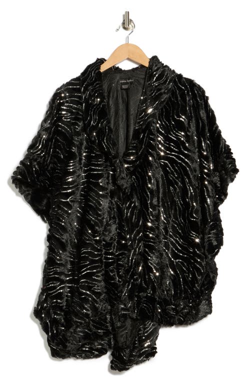 Nanette Lepore Sequin Wave Texture Faux Fur Ruana In Black