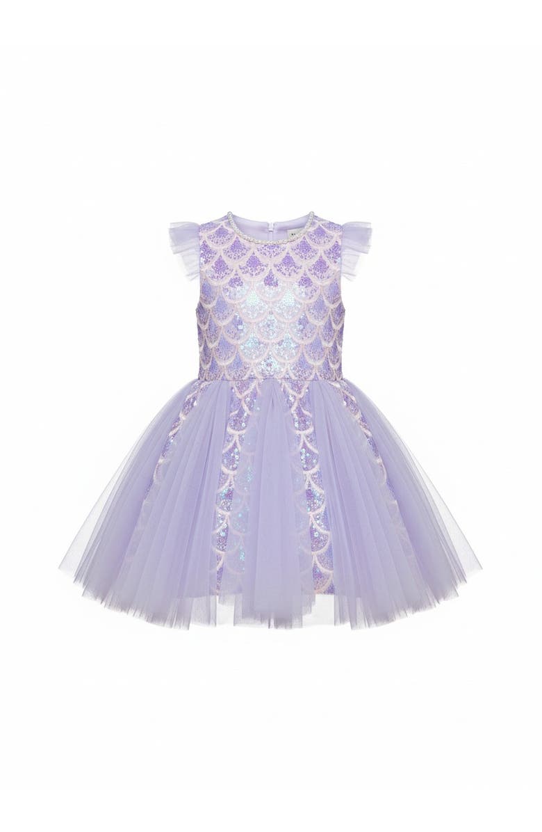 Mia Belle Girls Seaside Shimmer Mermaid Tulle Dress, Main, color, Purple