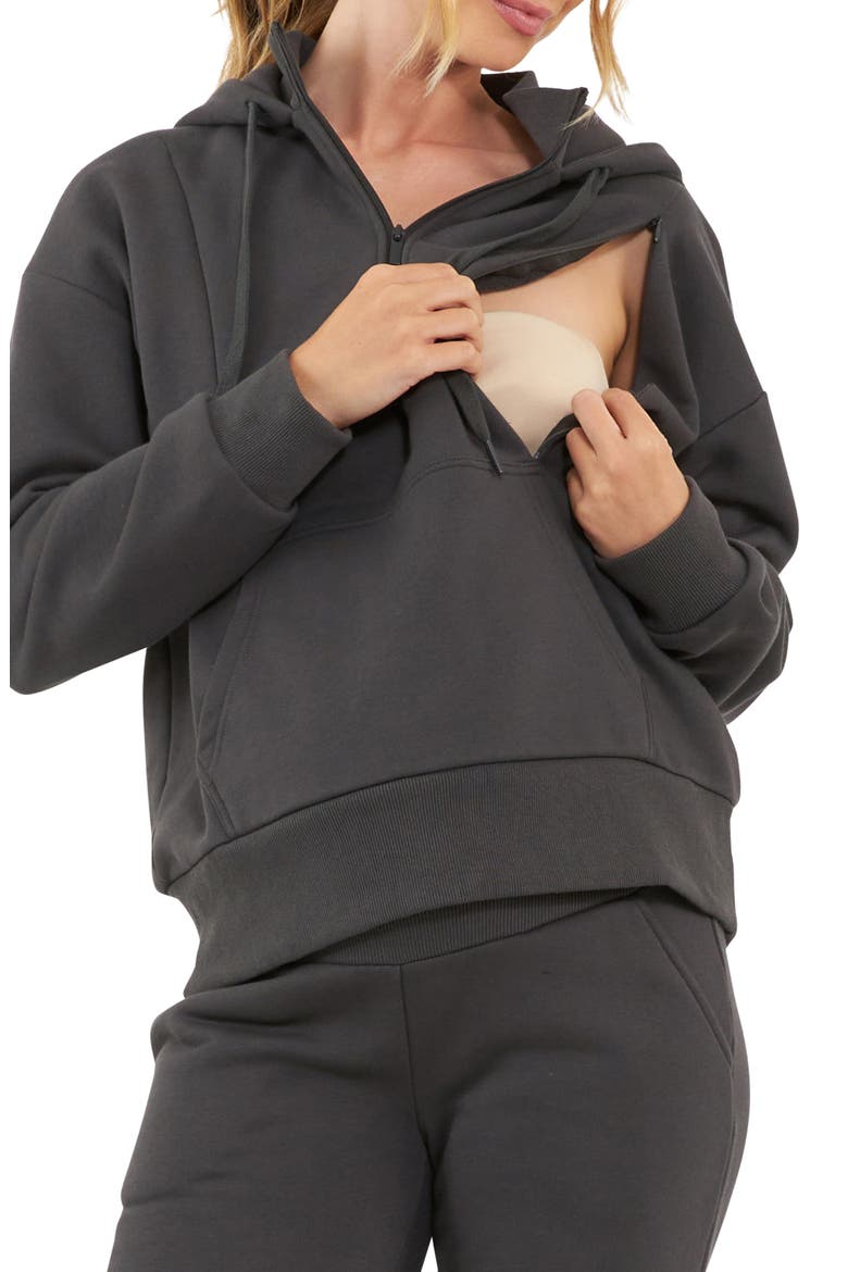 Nicky Maternity/Nursing Quarter Zip Hoodie, Alternate, color, SLATE
