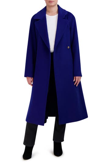 Cole Haan Luxe Wool-blend Belted Oversized Coat In Cobalt