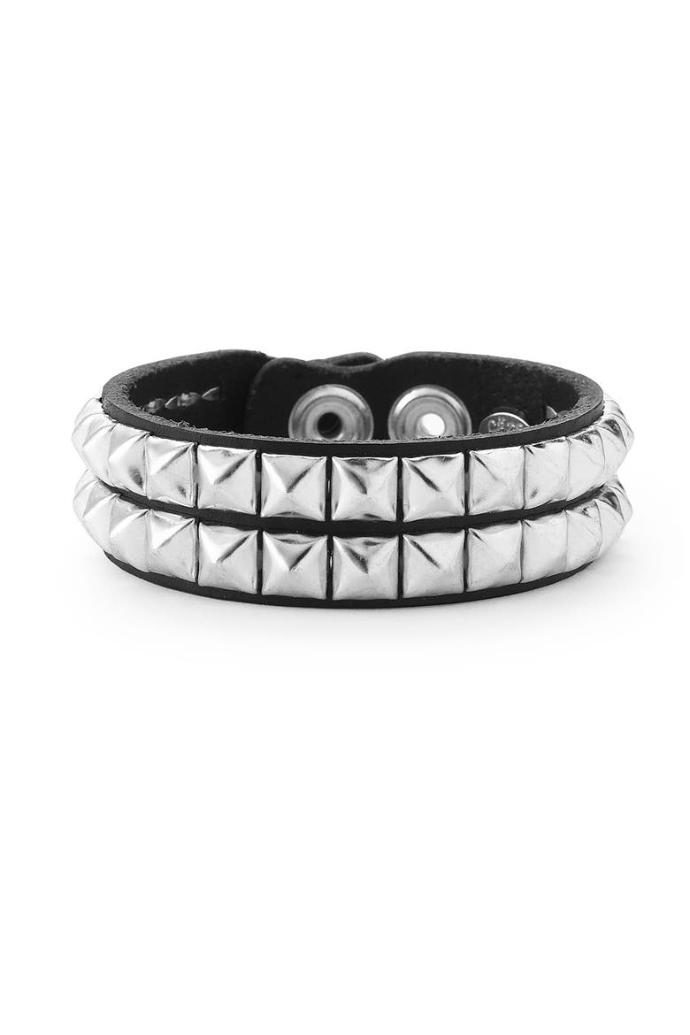 Couture Double Row Pyramid Stud Bracelet, Main, color, BLACK / SILVER